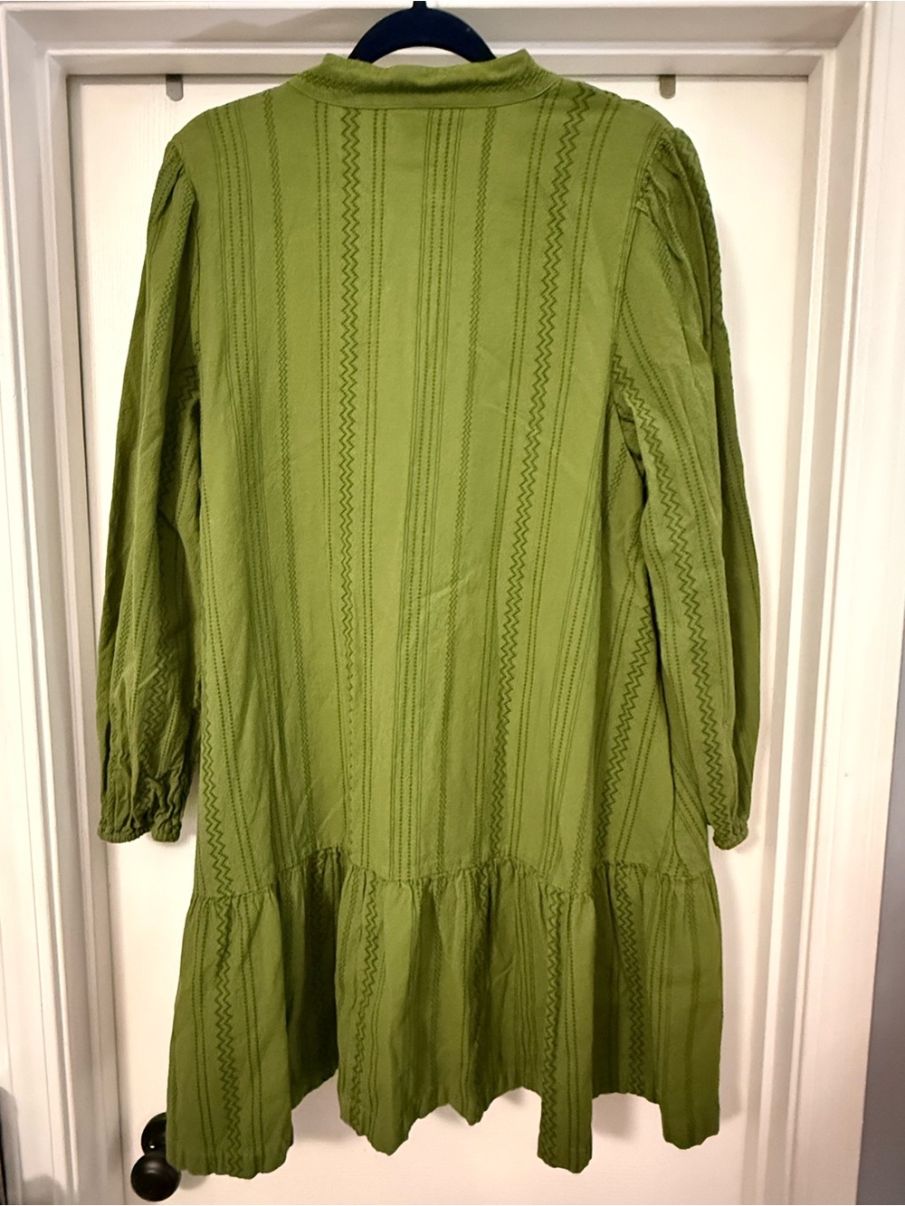 Crown & Ivy XL Olive Green Cotton Boho Peasant Tassel Tiered Dress - Picture 2 of 4